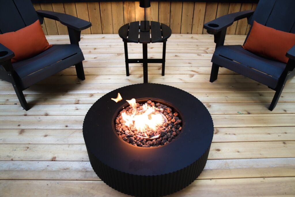The fire pit on the deck